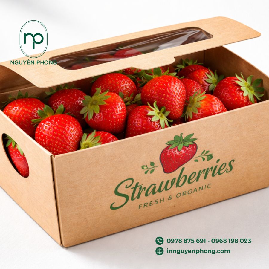 In hộp giấy đựng dâu tây bắt mắt